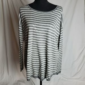 Joie Gray and White Striped Sweater Top Size Medium